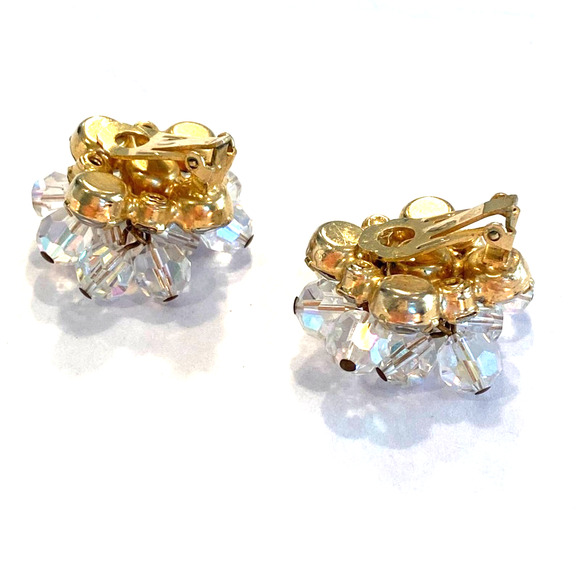 Vintage clip on earrings clear crystal clusters dangles movement retro bling - Picture 2 of 4